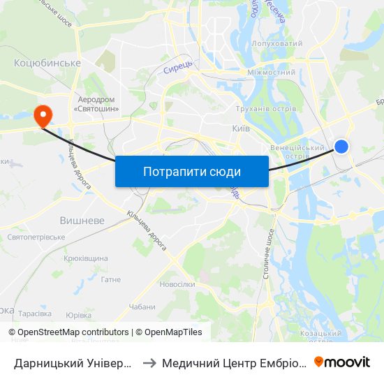 Дарницький Універмаг to Медичний Центр Ембріотек map