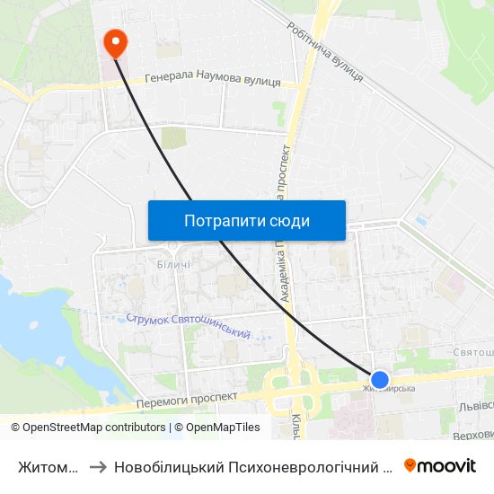 Житомирська to Новобілицький Психоневрологічний Інтернат Для Чоловіків map