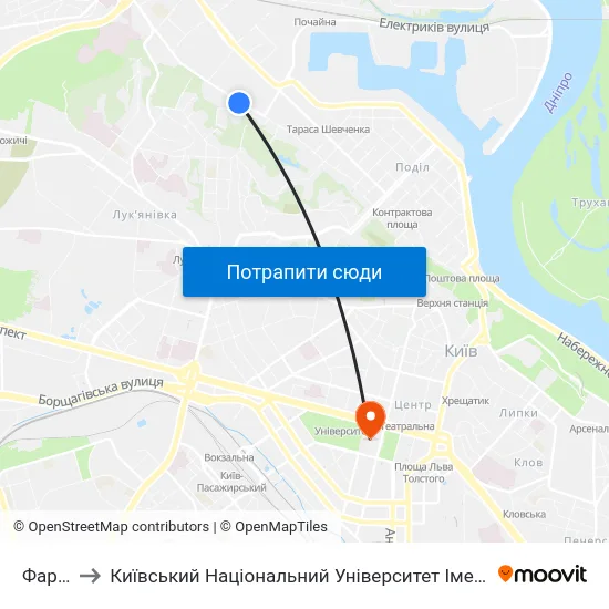 Фармак to Київський Національний Університет Імені Тараса Шевченка map