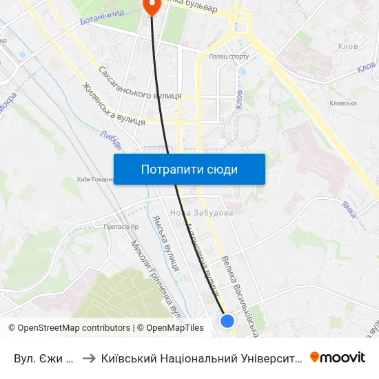 Вул. Єжи Ґедройця to Київський Національний Університет Імені Тараса Шевченка map