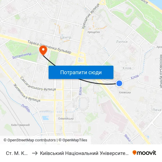 Ст. М. Кловська to Київський Національний Університет Імені Тараса Шевченка map