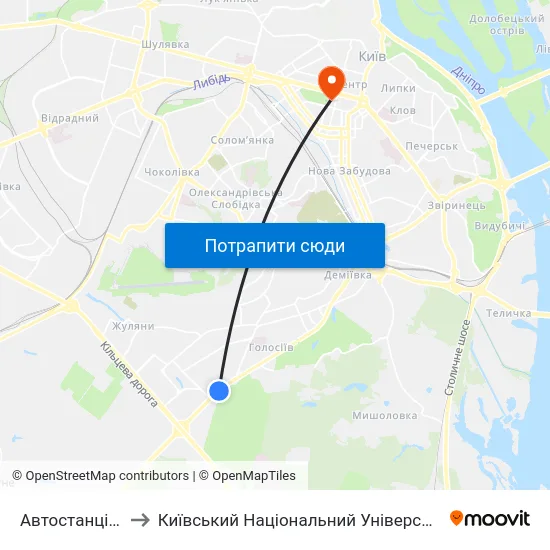 Автостанція Південна to Київський Національний Університет Імені Тараса Шевченка map