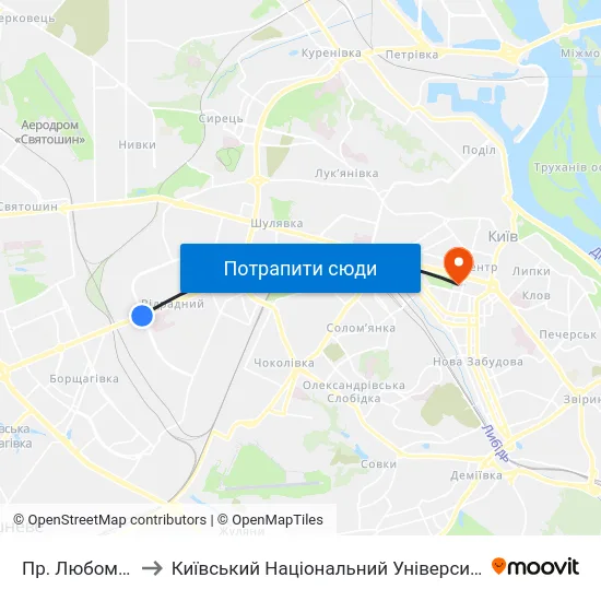 Пр. Любомира Гузара to Київський Національний Університет Імені Тараса Шевченка map