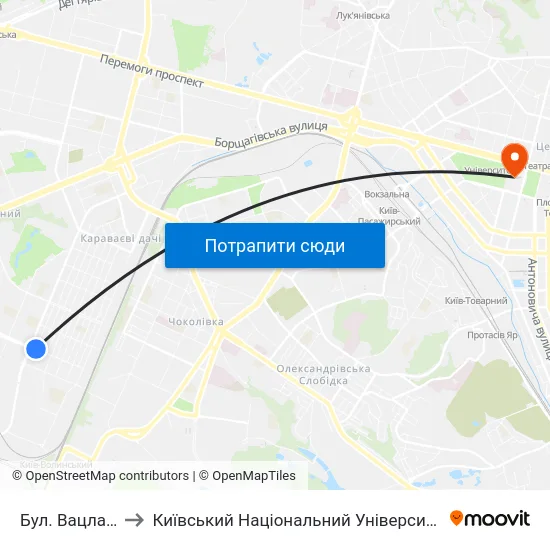 Бул. Вацлава Гавела to Київський Національний Університет Імені Тараса Шевченка map