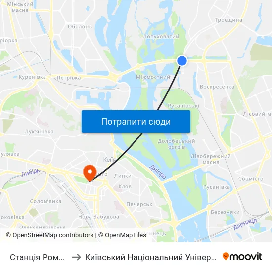 Станція Романа Шухевича to Київський Національний Університет Імені Тараса Шевченка map