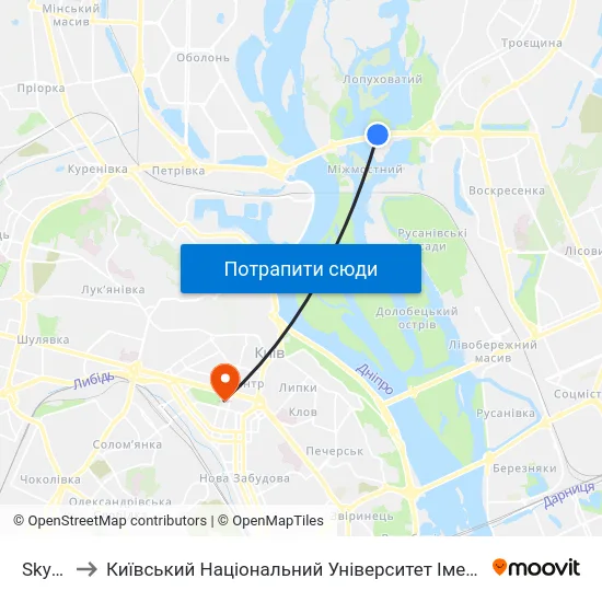 Skymall to Київський Національний Університет Імені Тараса Шевченка map
