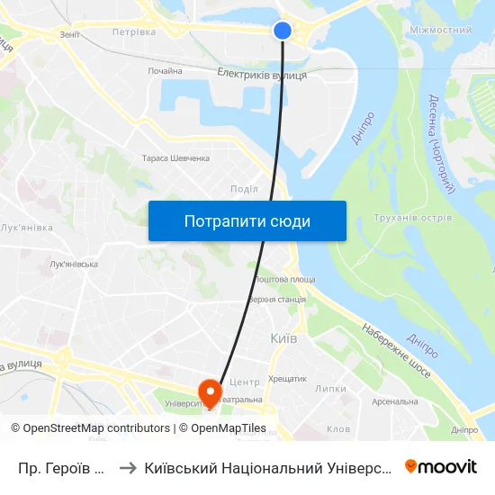 Пр. Героїв Сталінграда to Київський Національний Університет Імені Тараса Шевченка map