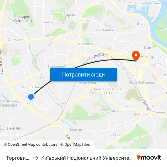 Торговий Центр to Київський Національний Університет Імені Тараса Шевченка map