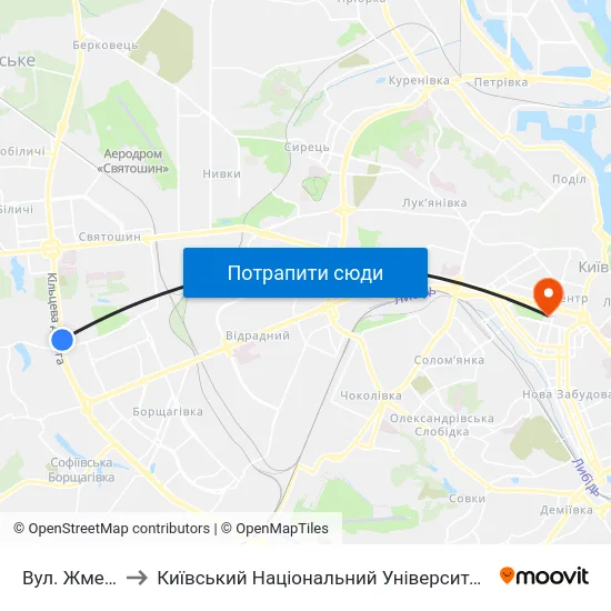 Вул. Жмеринська to Київський Національний Університет Імені Тараса Шевченка map