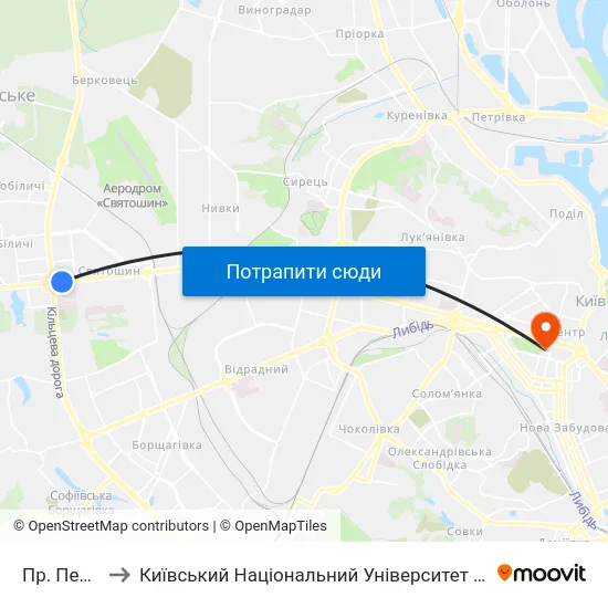 Пр. Перемоги to Київський Національний Університет Імені Тараса Шевченка map