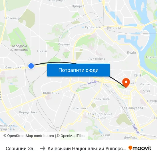 Серійний Завод Антонов to Київський Національний Університет Імені Тараса Шевченка map