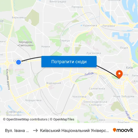 Вул. Івана Крамського to Київський Національний Університет Імені Тараса Шевченка map