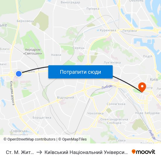 Ст. М. Житомирська to Київський Національний Університет Імені Тараса Шевченка map