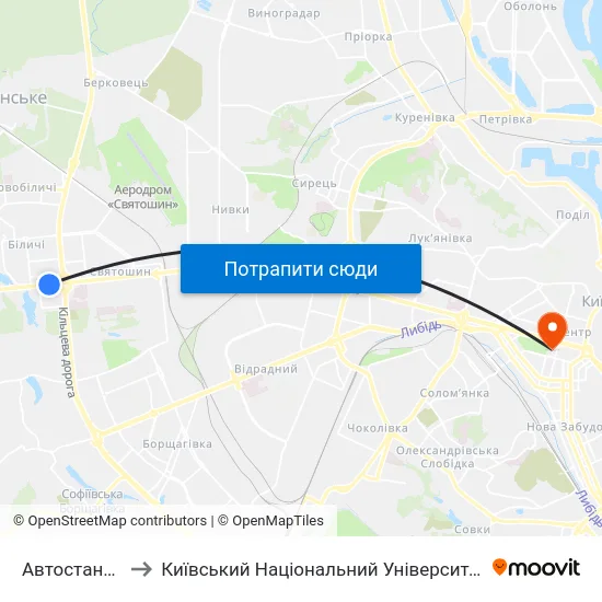 Автостанція Дачна to Київський Національний Університет Імені Тараса Шевченка map