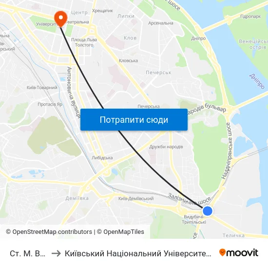 Ст. М. Видубичі to Київський Національний Університет Імені Тараса Шевченка map