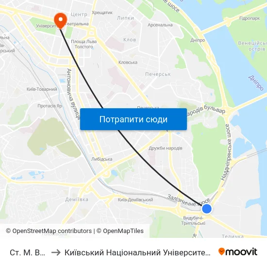 Ст. М. Видубичі to Київський Національний Університет Імені Тараса Шевченка map