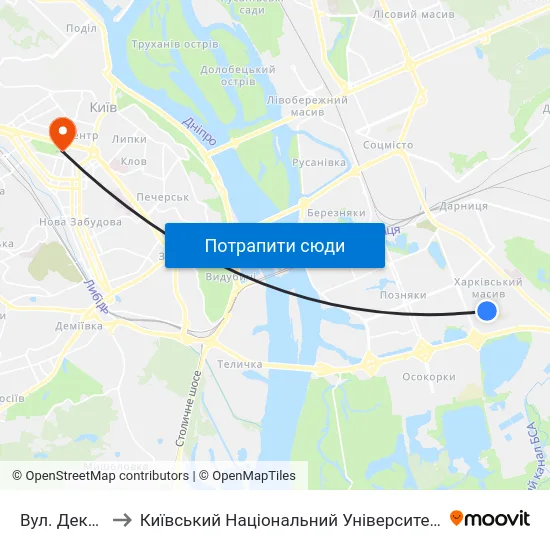 Вул. Декабристів to Київський Національний Університет Імені Тараса Шевченка map