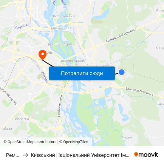 Рембаза to Київський Національний Університет Імені Тараса Шевченка map
