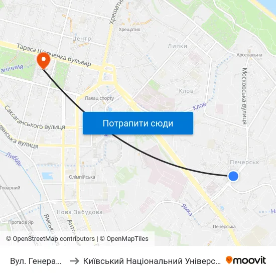 Вул. Генерала Алмазова to Київський Національний Університет Імені Тараса Шевченка map