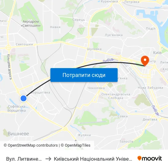 Вул. Литвиненко-Вольгемут to Київський Національний Університет Імені Тараса Шевченка map