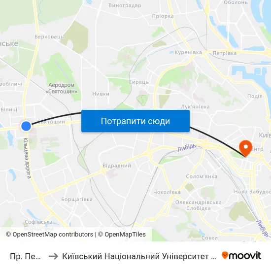 Пр. Перемоги to Київський Національний Університет Імені Тараса Шевченка map
