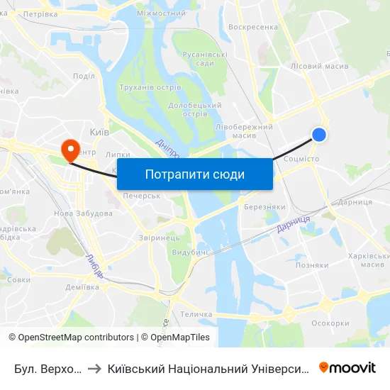 Бул. Верховної Ради to Київський Національний Університет Імені Тараса Шевченка map