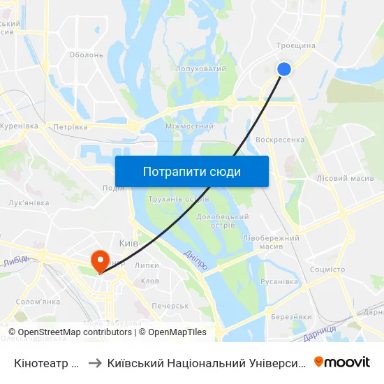 Кінотеатр Флоренція to Київський Національний Університет Імені Тараса Шевченка map