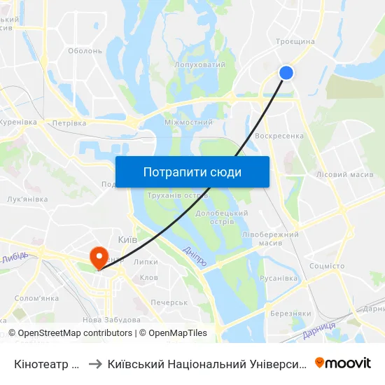 Кінотеатр Флоренція to Київський Національний Університет Імені Тараса Шевченка map