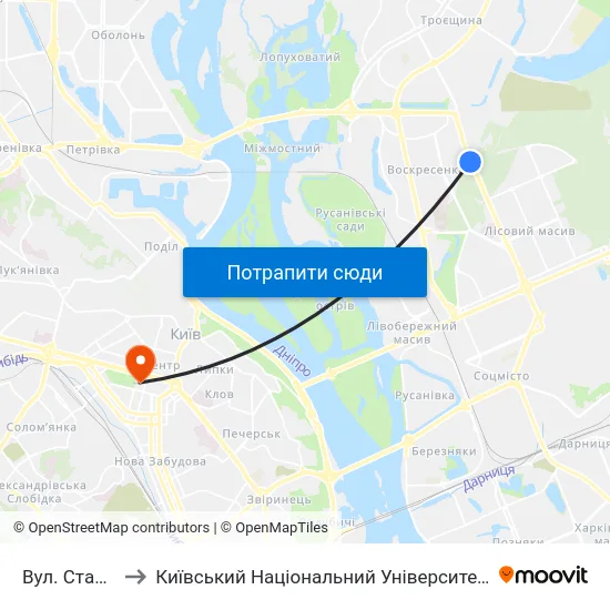Вул. Стальського to Київський Національний Університет Імені Тараса Шевченка map