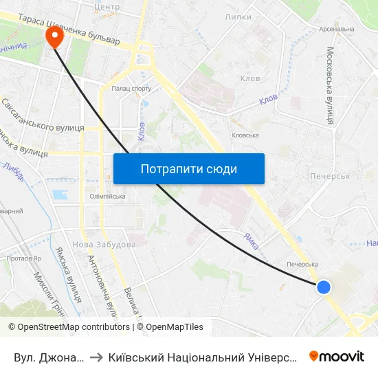 Вул. Джона Маккейна to Київський Національний Університет Імені Тараса Шевченка map