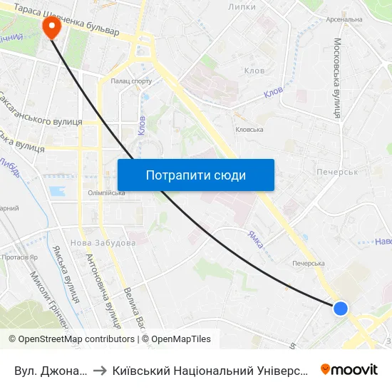 Вул. Джона Маккейна to Київський Національний Університет Імені Тараса Шевченка map