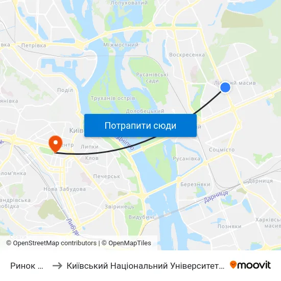 Ринок Лісовий to Київський Національний Університет Імені Тараса Шевченка map