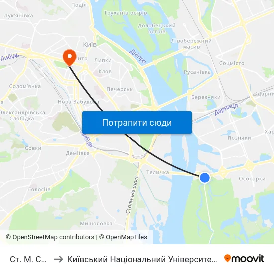 Ст. М. Славутич to Київський Національний Університет Імені Тараса Шевченка map