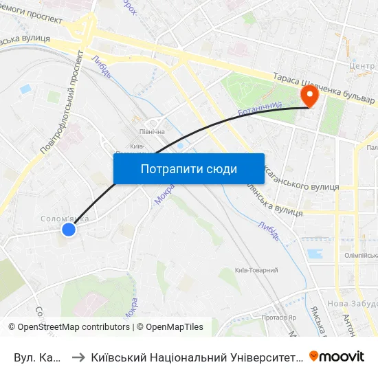 Вул. Кавказька to Київський Національний Університет Імені Тараса Шевченка map