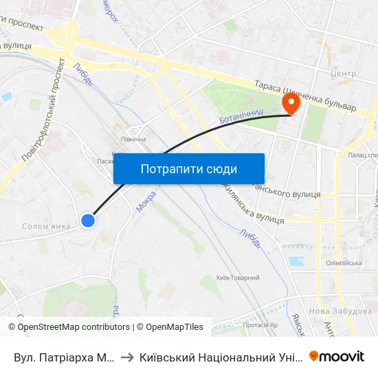 Вул. Патріарха Мстислава Скрипника to Київський Національний Університет Імені Тараса Шевченка map