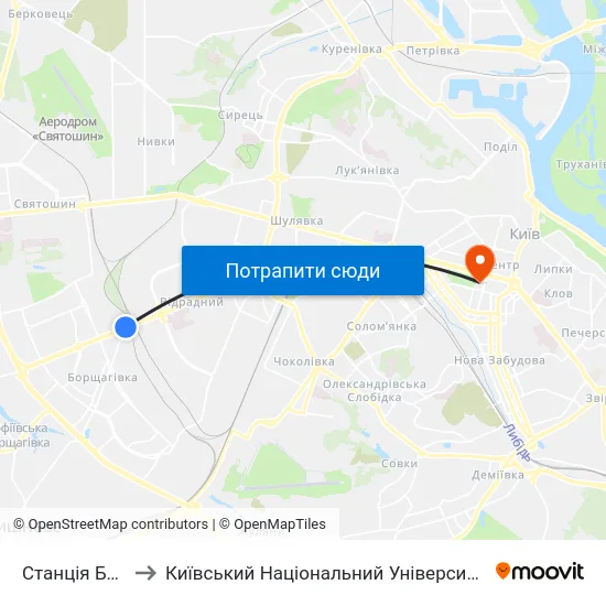 Станція Борщагівка to Київський Національний Університет Імені Тараса Шевченка map