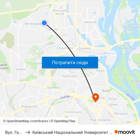Вул. Галицька to Київський Національний Університет Імені Тараса Шевченка map