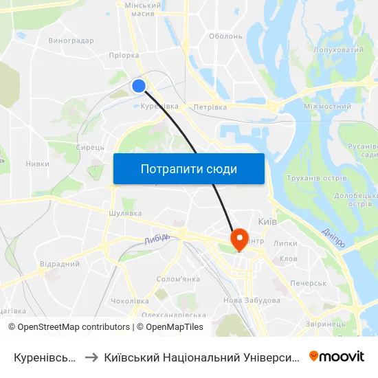 Куренівський Ринок to Київський Національний Університет Імені Тараса Шевченка map
