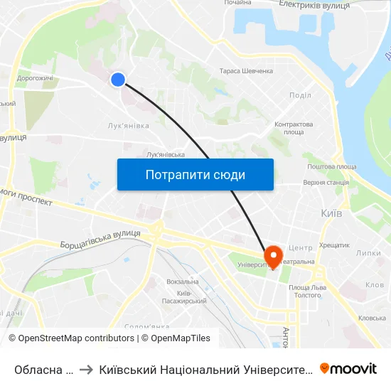 Обласна Лікарня to Київський Національний Університет Імені Тараса Шевченка map