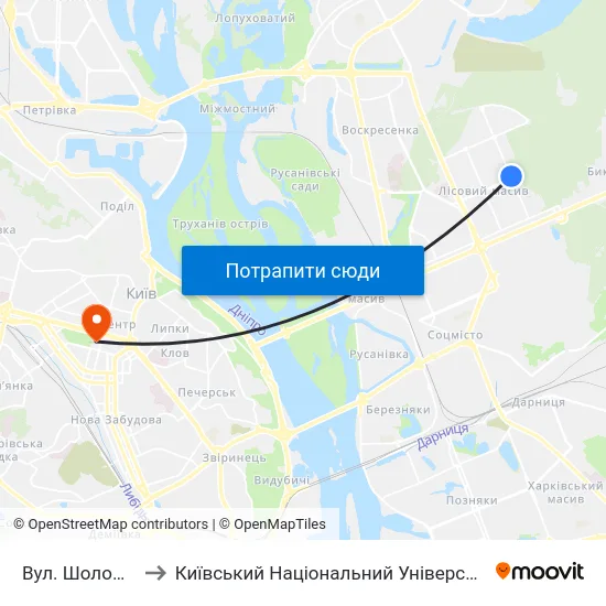 Вул. Шолом-Алейхема to Київський Національний Університет Імені Тараса Шевченка map