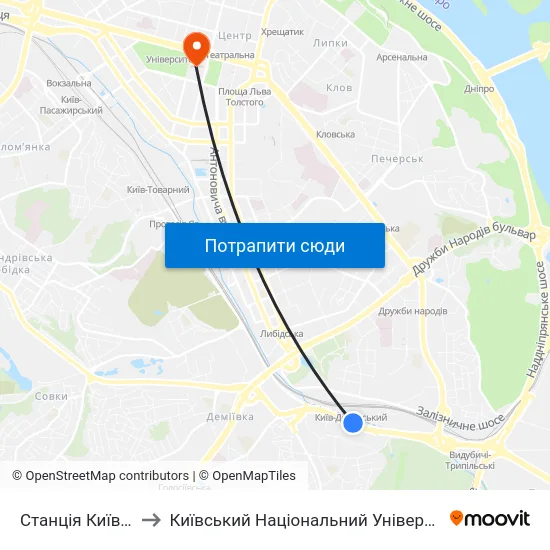 Станція Київ-Деміївський to Київський Національний Університет Імені Тараса Шевченка map