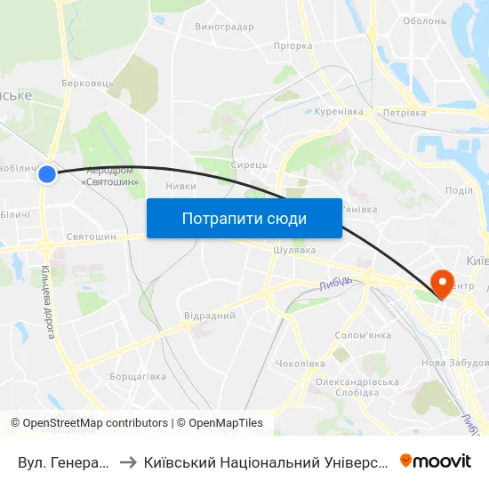 Вул. Генерала Наумова to Київський Національний Університет Імені Тараса Шевченка map