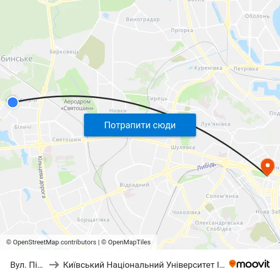 Вул. Підлісна to Київський Національний Університет Імені Тараса Шевченка map