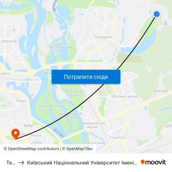 Тец-6 to Київський Національний Університет Імені Тараса Шевченка map