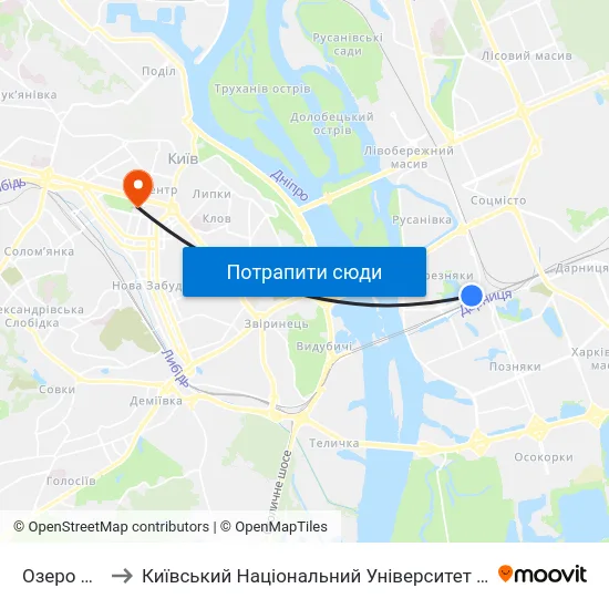 Озеро Тельбін to Київський Національний Університет Імені Тараса Шевченка map