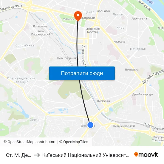 Ст. М. Деміївська to Київський Національний Університет Імені Тараса Шевченка map