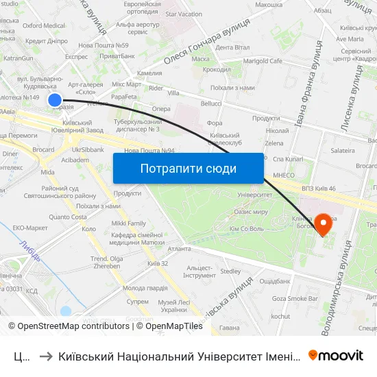 Цирк to Київський Національний Університет Імені Тараса Шевченка map