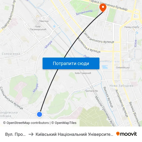 Вул. Протасів Яр to Київський Національний Університет Імені Тараса Шевченка map