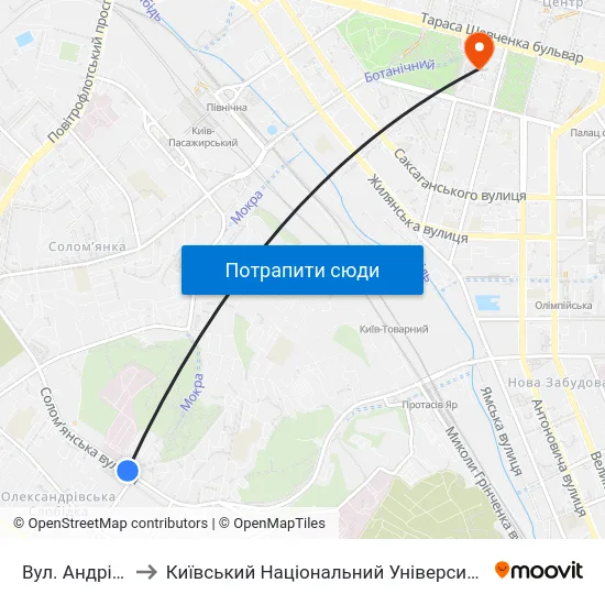 Вул. Андрія Головка to Київський Національний Університет Імені Тараса Шевченка map