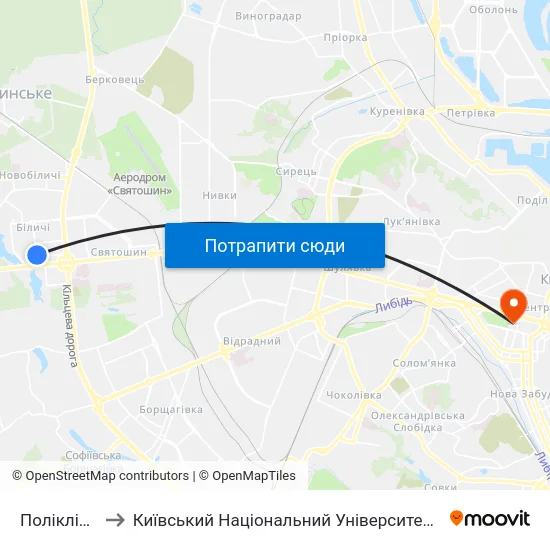 Поліклініка №3 to Київський Національний Університет Імені Тараса Шевченка map